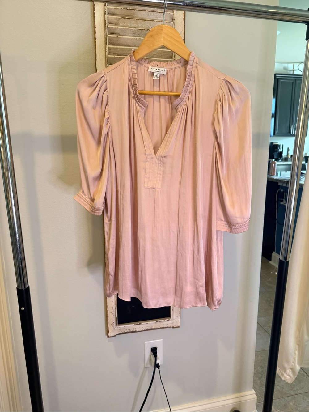 Blush Pink V-Neck Peasant Top